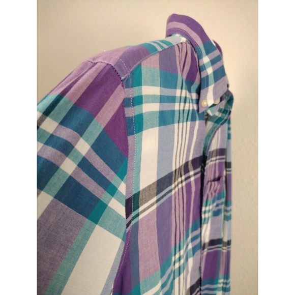 J.Crew Summer Plaid Shirt Mens Size S Purple Blue Long Sleeve Button Up - Picture 8 of 11